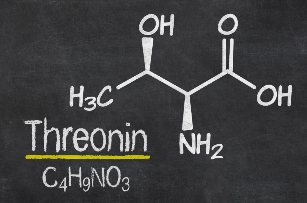 Schiefertafel mit der chemischen Formel von Threonin